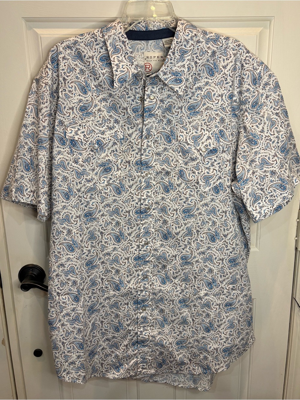 Roper Men's 2XL Blue/White Paisley Cotton Woven Short Sleeve Button-Up